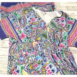 Cato Paisley Maxi Dress Size MEDIUM Smocked Waist V-Neck Colorful Boho Beachy‎